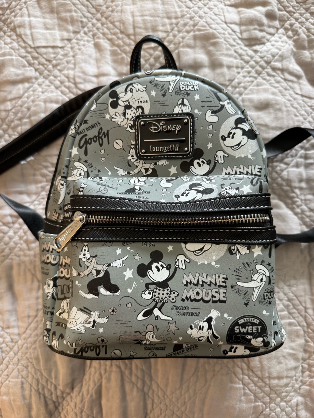 NWOT Rare Loungefly Disney Monochromatic Black White and Gray Mini Backpack